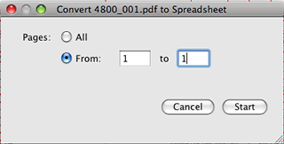 PDF to Spreadsheet conversion dialog